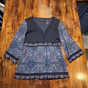 Y2K LIZ CLAIBORNE Navy and Teal Paisley Top